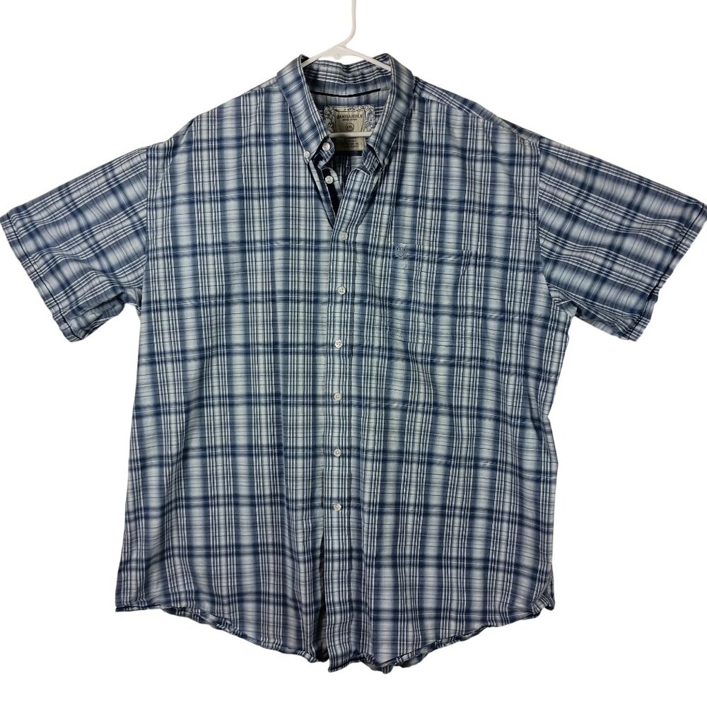 Panhandle Rough Stock Plaid Shirt XXL Blue Button Down Collar Business Casual